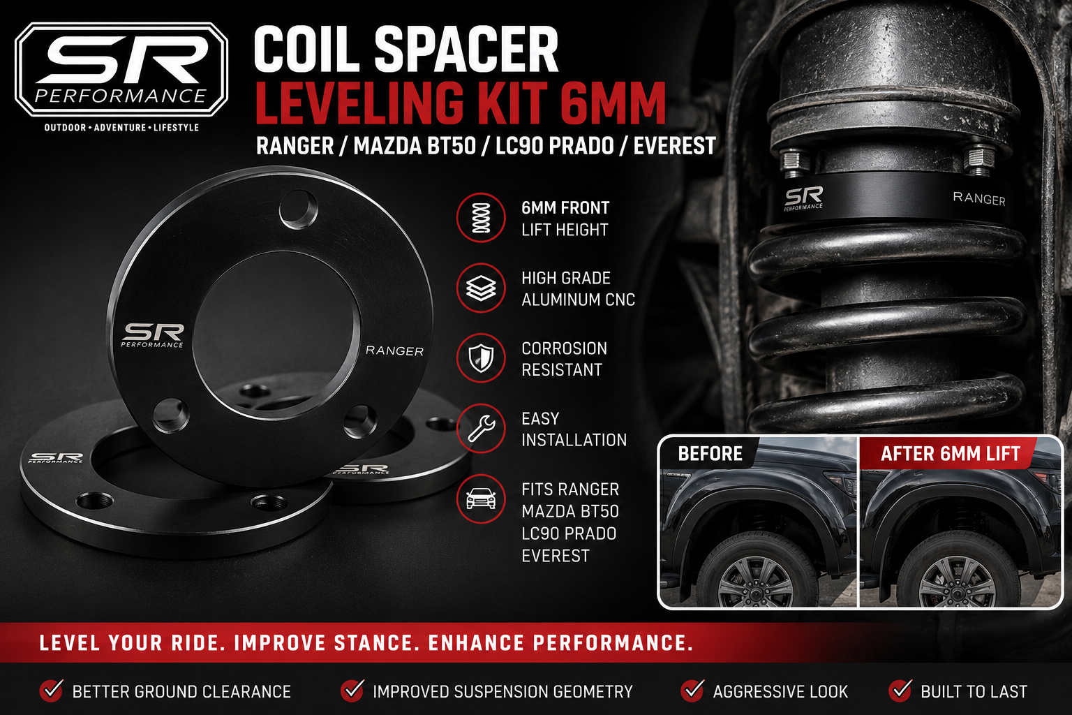 COIL SPACER LEVELING KIT 6MM (FRONT) RANGER T6/T7/MAZDA BT50/LC90 PRADO/ EVEREST 2016